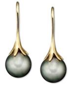 14k Gold Earrings, Cultured Tahitian Pearl