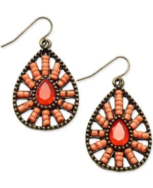 Gold-tone Beaded Medallion Teardrop Earrings