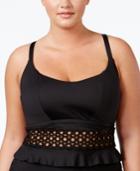 Becca Etc Plus Size Black Beauties Lace-up Cropped Bikini Top Women's Swimsuit