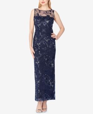 Tahari Asl Embellished Illusion Column Gown