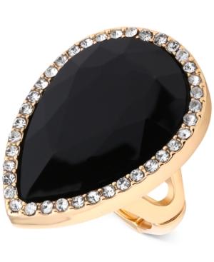 T Tahari Gold-tone Jet Resin Crystal Stretch Ring