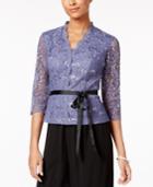 Alex Evenings Sequined Lace Ribbon Blouse