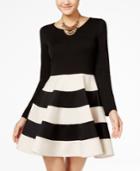 City Studios Juniors' Striped Scuba Fit & Flare Dress
