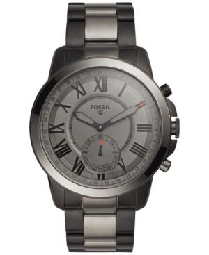 Fossil Q Men's Grant Black & Smoke-tone Stainless Steel Bracelet Hybrid Smart Watch 44mm Ftw1139