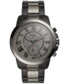 Fossil Q Men's Grant Black & Smoke-tone Stainless Steel Bracelet Hybrid Smart Watch 44mm Ftw1139