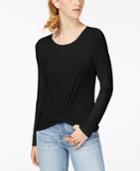 Hippie Rose Juniors' Long-sleeve Twist-front Top