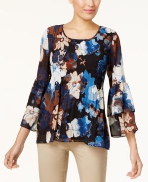 Jm Collection Printed Pleated Blouse, Created For Macy's