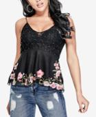 Guess Bianca Embellished Lace Peplum Top