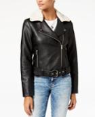 American Rag Juniors' Faux-sherpa-collar Faux-leather Moto Jacket, Created For Macy's
