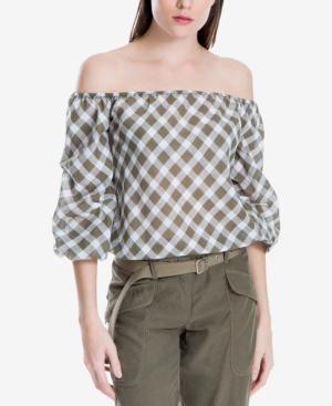 Max Studio London Cotton Plaid Off-the-shoulder Top, Created For Macy's