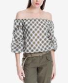 Max Studio London Cotton Plaid Off-the-shoulder Top, Created For Macy's
