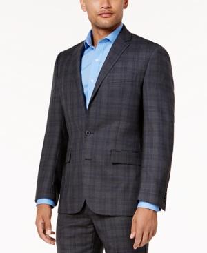 Ryan Seacrest Distinction Men's Gray And Blue Plaid Modern-fit Jacket