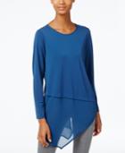 Alfani Petite Mixed-media Asymmetrical Top, Only At Macy's