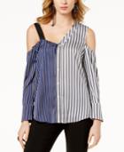 I.n.c. Striped Asymmetrical Cold-shoulder Top, Created For Macy's