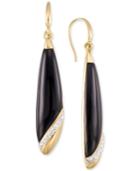 Signature Gold Onyx & Swarovski Crystal Drop Earrings In 14k Gold Over Resin, Created For Macy's