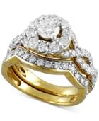 Diamond Halo Interlocking Bridal Set (2 Ct. T.w.) In 14k Gold