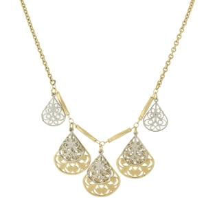 2028 Gold/silver-tone Filigree Teardrop Collar Necklace 16 Adjustable
