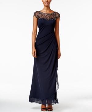 Xscape Embellished Illusion Draped Gown