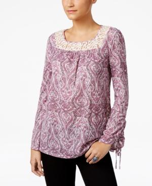 Style & Co Paisley-print Lace-trim Top, Only At Macy's