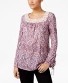 Style & Co Paisley-print Lace-trim Top, Only At Macy's