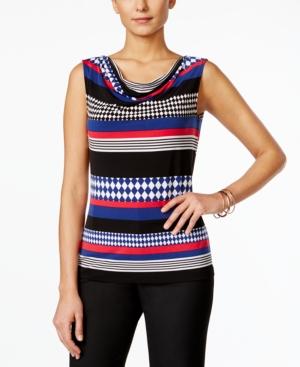 Tahari Asl Printed Drape-neck Shell