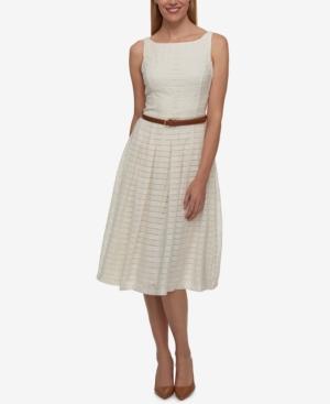 Tommy Hilfiger Belted Shadow-stripe Dress, Only At Macy's