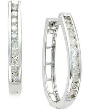 Diamond Channel-set Hoop Earrings (1 Ct. T.w.) In Sterling Silver