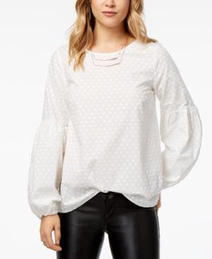 Kensie Cotton Puff-sleeve Embroidered-dot Top