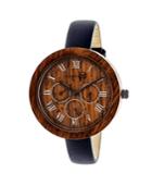 Earth Wood Brush Leather-band Watch W/day/date Red 40mm