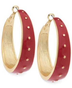 Guess Gold-tone Red Studded Hoop Earrings