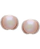 Honora Style Pink Cultured Freshwater Pearl (12 Mm) & Diamond (1/4 Ct. T.w.) Stud Earrings In 14k Rose Gold