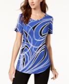 Jm Collection Printed Rounded-hem Top, Created For Macy's