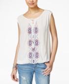 American Rag Lace-up Embroidered Peasant Top, Only At Macy's