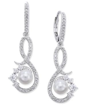 Danori Silver-tone Imitation Pearl And Pave Treble Clef Drop Earrings
