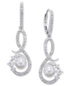 Danori Silver-tone Imitation Pearl And Pave Treble Clef Drop Earrings