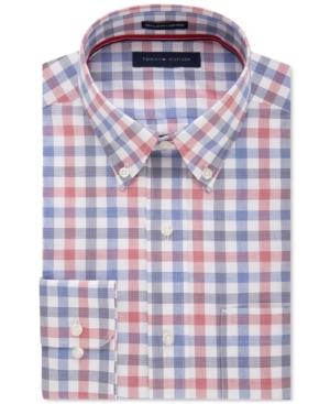 Tommy Hilfiger Men's Classic-fit Non-iron Navy Multi-check Dress Shirt