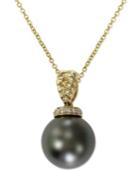 Effy Tahitian Pearl (11mm) And Diamond Accent Pendant Necklace In 14k Gold