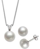 2-pc. Set White Cultured Freshwater Pearl Pendant Necklace (9mm) & Stud Earrings (8mm) (also In Gray Cultured Freshwater Pearl & Pink Cultured Freshwater Pearl)