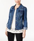 Style & Co Floral-embroidered Denim Jacket, Only At Macy's