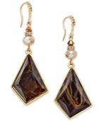 Inc International Concepts Gold-tone Geometric Swirled Brown Stone Drop Earrings, Only At Macy's
