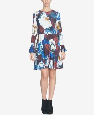 Cece Printed Bell-sleeve Fit & Flare Dress