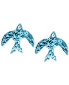 Betsey Johnson Silver-tone Bird And Blue Crystal Stud Earrings