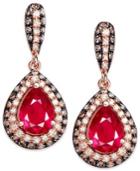 Red Velvet By Effy Ruby (1-3/4 Ct. T.w.) Brown (1/8 Ct. T.w.) And White Diamond (3/8 Ct. T.w.) Earrings In 14k Rose Gold