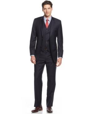 Lauren By Ralph Lauren Navy Vested Solid Slim-fit Suit