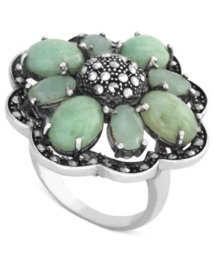 Genevieve & Grace Sterling Silver Ring, Jade (5/8 Ct. T.w.) And Marcasite Flower Ring
