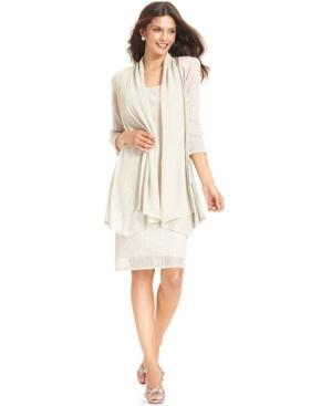 R&m Richards Sleeveless Metallic Dress And Jacket