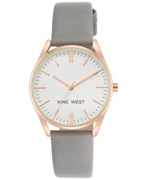 Nine West Women's Gray Faux-leather Strap Watch 36mm