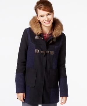 Coffeeshop Faux-fur-trim Mixed-media Duffle Coat