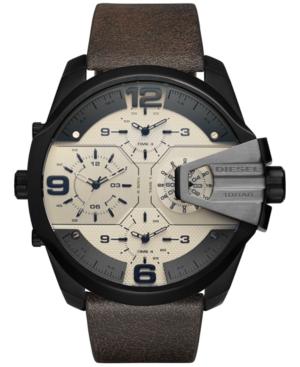 Diesel Men's Chronograph Uber Chief Dark Brown Leather Strap Watch 55x62mm Dz7391