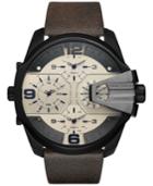 Diesel Men's Chronograph Uber Chief Dark Brown Leather Strap Watch 55x62mm Dz7391